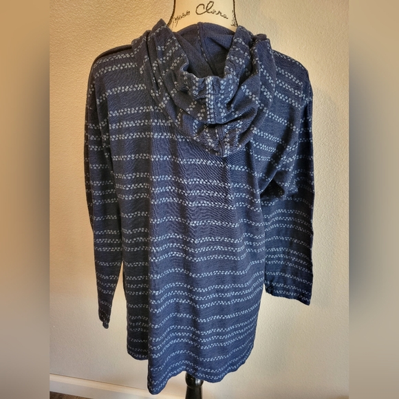 J. Jill PureJill Indigo Blue Dot Stripe Hooded Lightweight Cotton Pullover Med. - Picture 3 of 9